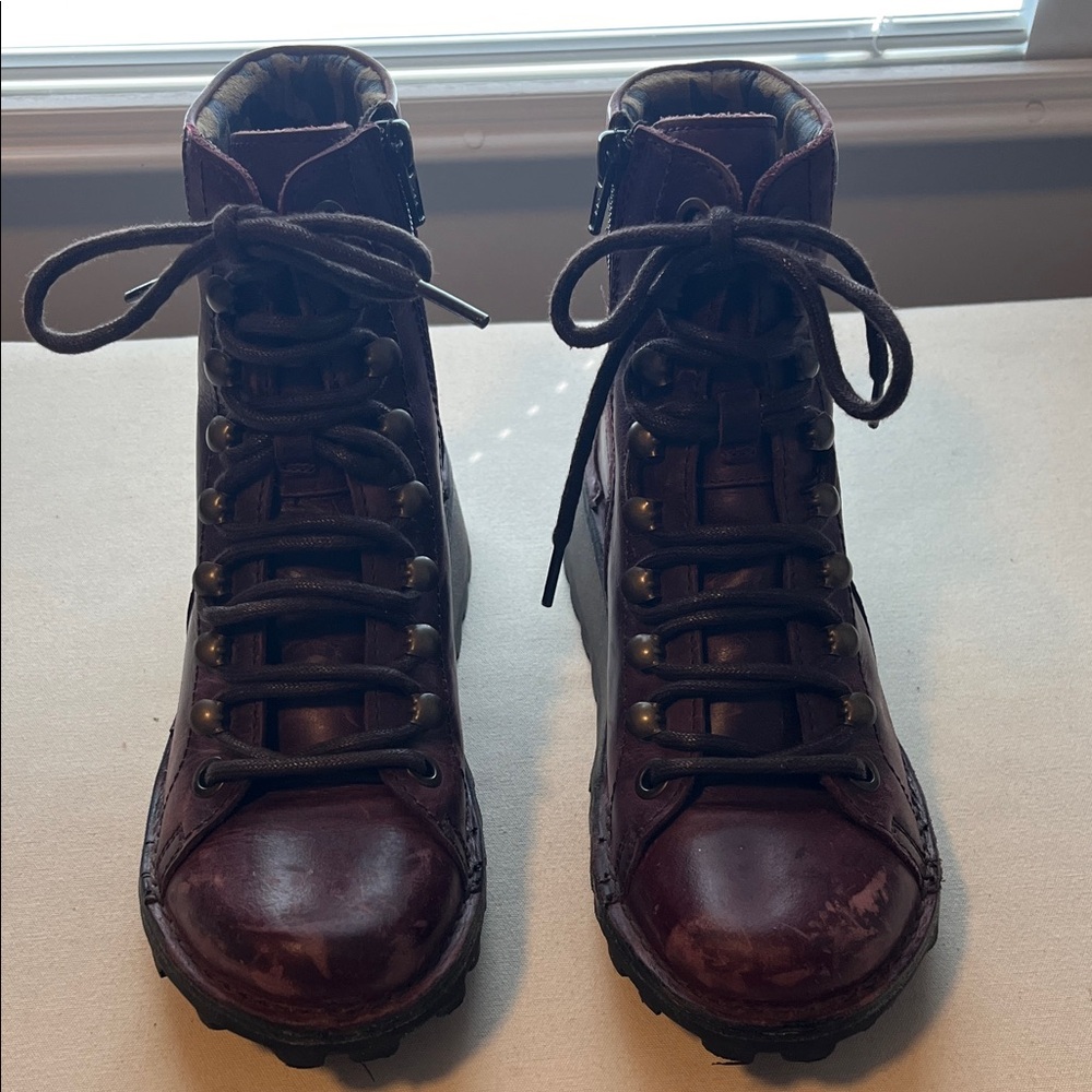 Fly London Dark Burgundy Distressed  Combat Boots